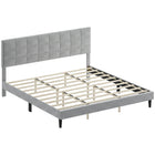 HOMCOM King Size Upholstered Platform Bed Frame with Headboard - Grey-Soft velvet-feel fabric with high-resilience foam for cozy comfort
