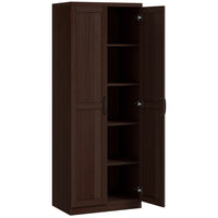 HOMCOM 63" H Pantry Cabinet with Adjustable Shelves - Distressed Dark Brown-5-tier shelf provides lots of space for pots and pans, dry goods or appliances 