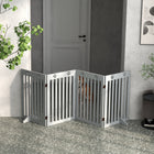 PawHut 80" Extra Wide Freestanding Pet Gate with Support Feet - Light Grey-Material: MDF 