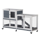 PawHut 35" H Wooden Elevated Rabbit Hutch - Grey-6 wheels to provide easy movement, 2 of them with brakes to keep the hutch in place 