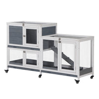 PawHut 35" H Wooden Elevated Rabbit Hutch - Grey-6 wheels to provide easy movement, 2 of them with brakes to keep the hutch in place 