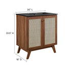 Modway Soma 30" Bathroom Vanity - Walnut/Black-Adjustable Shelf
