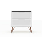 Manhattan Comfort Rockefeller 20.08" Mid-Century Modern 2-Drawer Nightstand - White-Mid-Century Modern Nightstand for Bedroom and Living Room Use