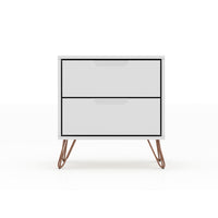 Manhattan Comfort Rockefeller 20.08" Mid-Century Modern 2-Drawer Nightstand - White-Mid-Century Modern Nightstand for Bedroom and Living Room Use