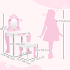 Qaba Kids Vanity Table & Chair Set with Drawer, Love Heart & Bow Patterns - Pink-Suitable for children’s bedroom, playroom and daycare centre
