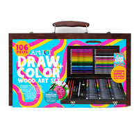 Art 101 Draw & Color Wood - 106 Piece Art Set-Color 106 Piece Art Set in a Wood Carrying Case was made with the artist who is passionate about drawing and sketching in-mind!