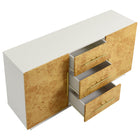 Modway Abel 59 Inch Burl Wood Sideboard Buffet TV Stand - White Bleached Burl-Gold-tone Metal Handles