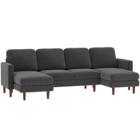 HOMCOM U-Shaped Sectional Couch with Double Chaise - Dark Grey-High-density foam and pocket springs ensure comfortable seating without sagging  