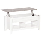 HOMCOM Lift Top Coffee Table with Hidden Storage and Open Shelves - White-Lift top coffee table with hidden storage space for storing your home items