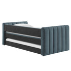 Modway Veyla Channel Tufted Performance Velvet Twin Daybed with Trundle - Cadet Blue-Assembly Required