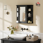 HOMCOM Wall Mount Medicine Cabinet with Mirror - Black-It features several internal shelves and open shelves to place your toiletries and beauty products    