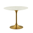 Plata Import Leo Brass Faux Marble 32" Table - Stone-White Faux Marble Top