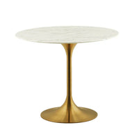 Plata Import Leo Brass Faux Marble 32" Table - Stone-White Faux Marble Top