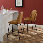 Modway Scoop Black Powder Coated Steel Leg Vegan Leather Counter Stool - Tan-Vegan Leather Upholstery