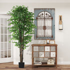 HOMCOM 8' Tall Artificial Silk Ficus Tree for Home Office - Green-Colour: Green 