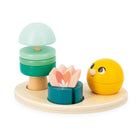 Janod Toy Box 4-Piece Set for 18 Months-Includes a pull-along turtle, threading beads, a music stand, and a chunky puzzle.