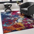 Modway Entourage Foliage Contemporary Modern Abstract Area Rug - 5 ft W x 8 ft L - Blue Orange Yellow Red-Tight Low Pile Weave
