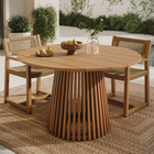 Modway Lane 47" Round Outdoor Teak Wood Dining Table - Natural-Slatted Pedestal Base