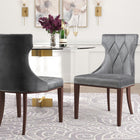 Manhattan Comfort Reine 19.7" Traditional Velvet Upholstered Dining Chairs - Grey and Walnut - Set of 2-Frame Made of Solid Beech Wood with Rich Walnut Finish