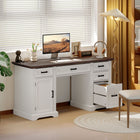 HOMCOM 57.9" Farmhouse Executive Desk with Soft-Close Drawers - White-Quiet metal runners for smooth, noise-free drawer operation