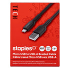 Staples TECH Micro USB to USB-A Charging Cable - 3.3 ft. - Black-3.3ft (1m) micro USB to USB-A durable braided anti-tangle cable