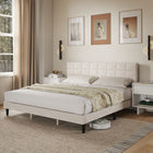HOMCOM King Size Upholstered Platform Bed Frame with Headboard - Cream White-6.3" (16 cm) under-bed space for storage and easy cleaning