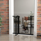 PawHut 29" -37" Pet Gate with Door Pressure Fit Dog Gate for Stairs - Black-Door can be set to open both directions or locked to a side