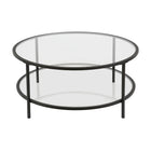 Hudson&Canal Sivil 36"W Round Coffee Table with Glass Top - Blackened Bronze-Top has a weight capacity of 50 lbs, shelf can hold 40 lbs
