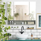 Kleankin Wall Mounted Bathroom Medicine Cabinet with Mirror - Grey-Four-compartment design, great for sharing with the family/friends