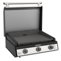 Blackstone 28" 3-Burner Drop-In Griddle with Hood and Propane-Ready Configuration-Omnivore Griddle Plate Technology: Quicker preheat and recovery times, even heat distribution, higher fuel efficiency with fewer BTUs required for optimal cooking temperatures, and built-in wind guards keep the hot air in and the cool air out