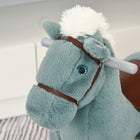 Qaba Kids Plush Rocking Horse with Wooden Rockers - Blue-Strengthens the core muscles and arms, also helps to improve balance 
