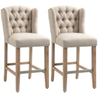 HOMCOM Upholstered Padded Bar Stools with Wood Legs - Beige - 2 Pack-Set of two counter height barstools in a classic style to upgrade your bars
