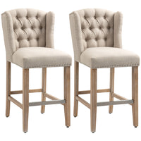 HOMCOM Upholstered Padded Bar Stools with Wood Legs - Beige - 2 Pack-Set of two counter height barstools in a classic style to upgrade your bars
