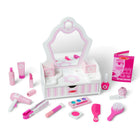 Melissa & Doug Wooden Beauty Salon Play Set with Vanity and Accessories - 18 Pieces-Pretend makeup pieces: lipstick, 2 nail polish bottles, blush, makeup brush, eye shadow, applicator