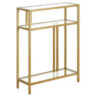 Hudson&Canal Cortland 22"W Console Table with Glass Shelves - Brass-An industrial design for your entryway, living room, den, and more