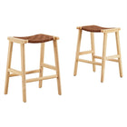 Modway Saoirse Faux Leather Wood Counter Stool - Natural Brown - Set of 2-Woven Leather