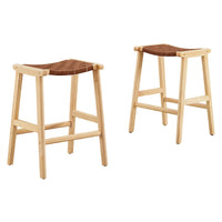 Modway Saoirse Faux Leather Wood Counter Stool - Natural Brown - Set of 2-Woven Leather