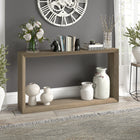 Hudson&Canal Osmond 55"W Console Table - Antiqued Grey Oak-Finished in wood-look antiqued gray oak