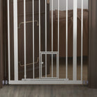 PawHut 41" Pet Gate with Walk Through Door - White-Adults can open the door with a hand by sliding the button on both ends at the same time and lifting