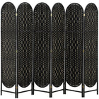 HOMCOM 6 Panel Arched Top Woven Freestanding Room Divider for Bedroom - Black-Hand-woven design creates beautiful light patterns and offers gentle semi-privacy 
