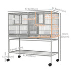 PawHut 40" H Divided Rolling Bird Cage with Removable Metal Tray and Storage Shelf - Light Grey-Pet-friendly design ensures birds don't get caught on or stuck in between bars 