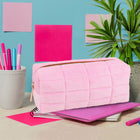 Fashion Stationery Quilted Plush Pencil Case - 7.87" L x 3.14" W x 3.14" H - Pink-Body Material: Polyester
