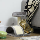 PawHut 18" Cat Scratching Tree and Kitty House with Hanging Toy - Grey-Features a funny ball toy on cat tree for your cat's entertainment 