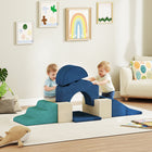 Qaba Baby Soft Play Set, Foam Climbing Blocks Set - Navy Blue - Set of 7-Soft velvet cover and dense foam provide gentle, safe playtime 