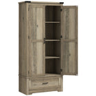 HOMCOM 69" H Tall Kitchen Storage Cabinet with Adjustable Shelves - Grey-4-tier shelf hutch cabinet and drawer maximize storage space 