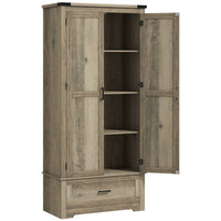 HOMCOM 69" H Tall Kitchen Storage Cabinet with Adjustable Shelves - Grey-4-tier shelf hutch cabinet and drawer maximize storage space 