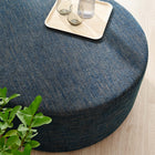 Modway Callum Large 38" Round Woven Heathered Fabric Upholstered Ottoman - Heathered Weave/Azure-Non-Marking Foot Glides