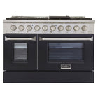 Kucht 48" KNG Series Pro Style Propane Gas Range - Stainless Steel/Black-Cook and bake like a pro with two separate ovens featuring large oven windows. The main oven is a heavy-duty blue porcelain oven with 4.2-cu-ft of capacity, while the additional side oven has 2.5-cu-ft of capacity