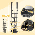 PawHut 89" - 100" Floor-To-Ceiling Cat Tree with Scratching Posts - Grey-Top double posts extend to the ceiling for maximum stability 