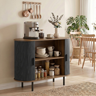 HOMCOM 39.4" Farmhouse Sideboard Buffet Cabinet with Curved Tambour Doors - Brown Wood Grain-Internal shelf offers 3 adjustable height positions for customized storage
